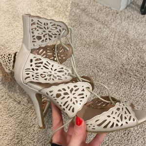 Lace up nude heels